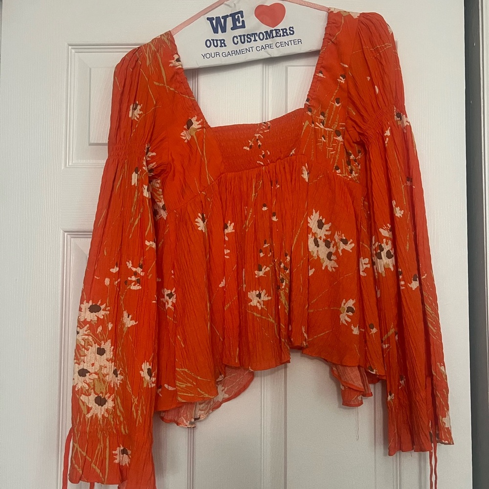 Urban Outfitters Orange Floral Blouse - Picture 2 of 3